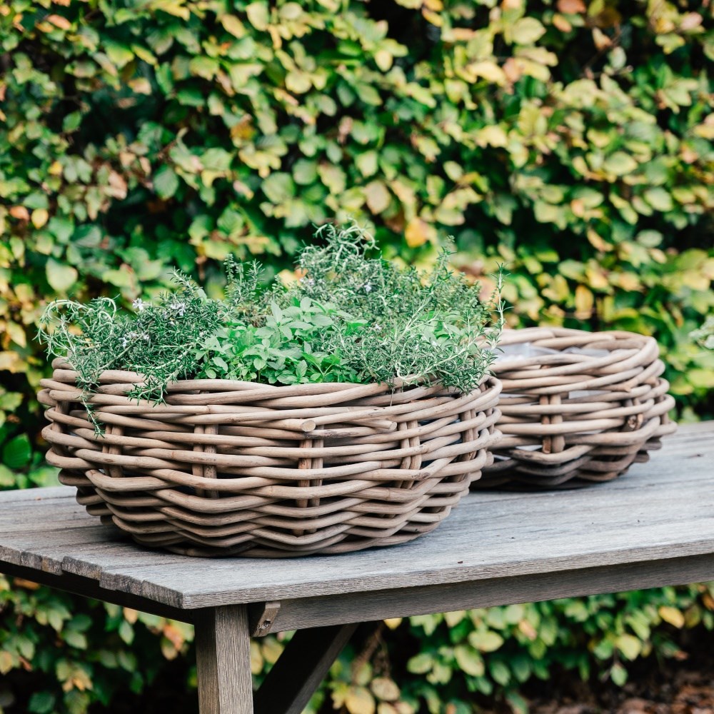 Round rattan large plant bowl