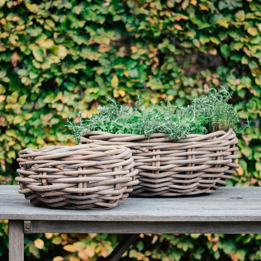 Round rattan large plant bowl