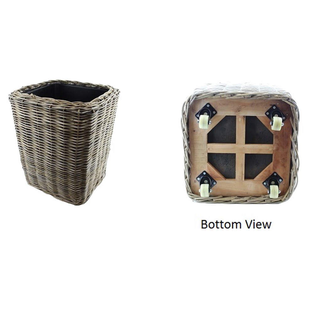 Large square rattan planter on wheels