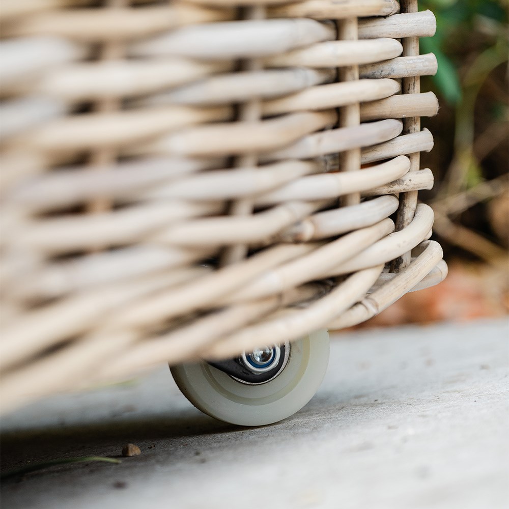 Large square rattan planter on wheels