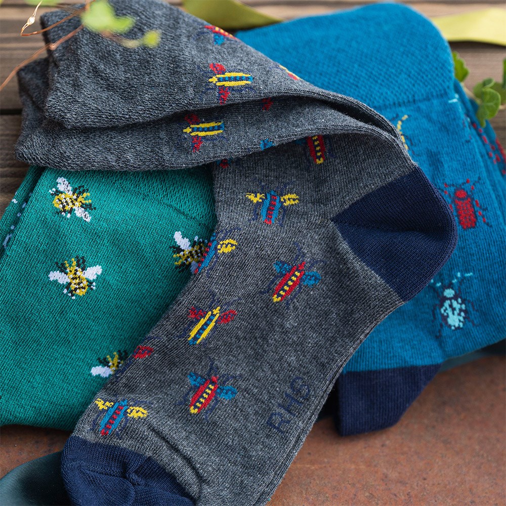 Men's 3 pair gentle grip socks - insects