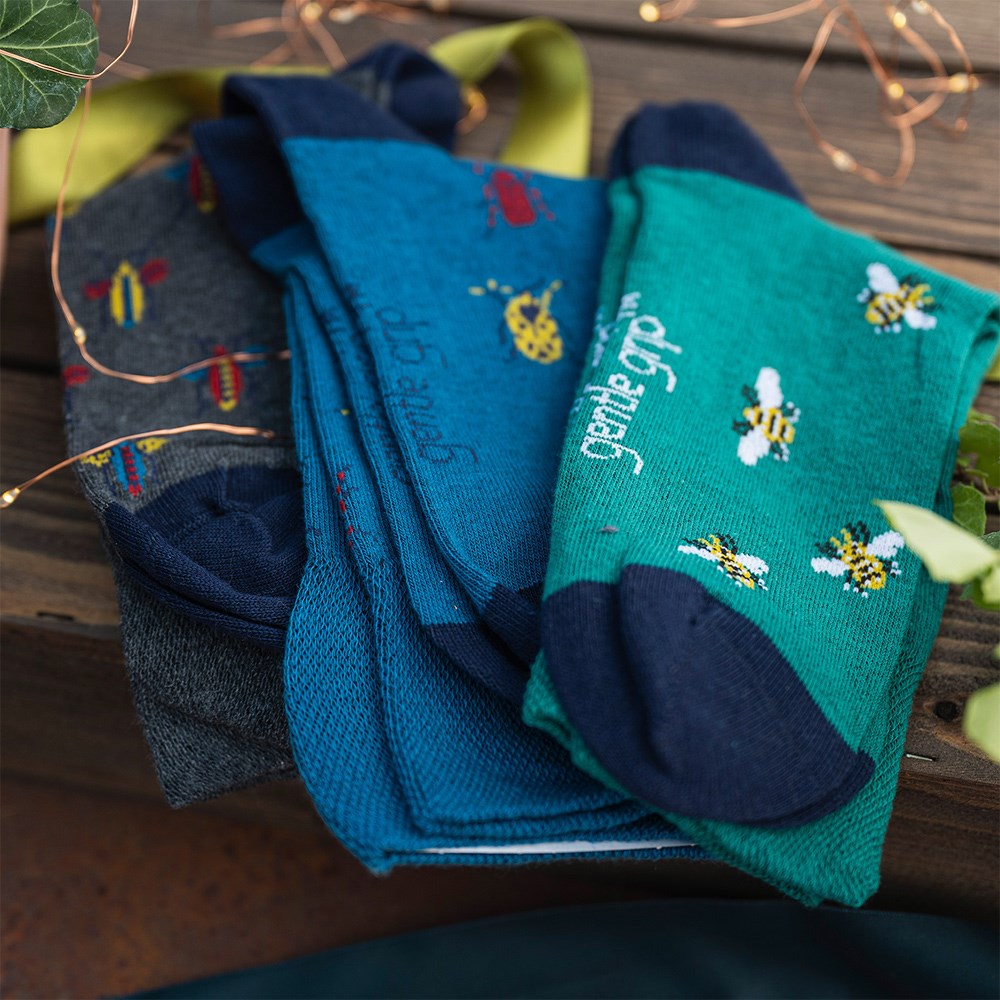 Men's 3 pair gentle grip socks - insects