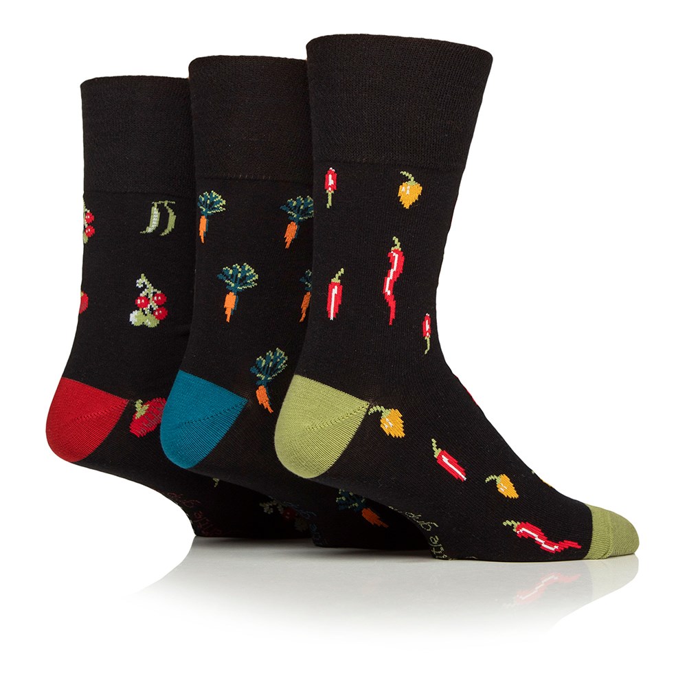 Men's 3 pair gentle grip socks - vegetables