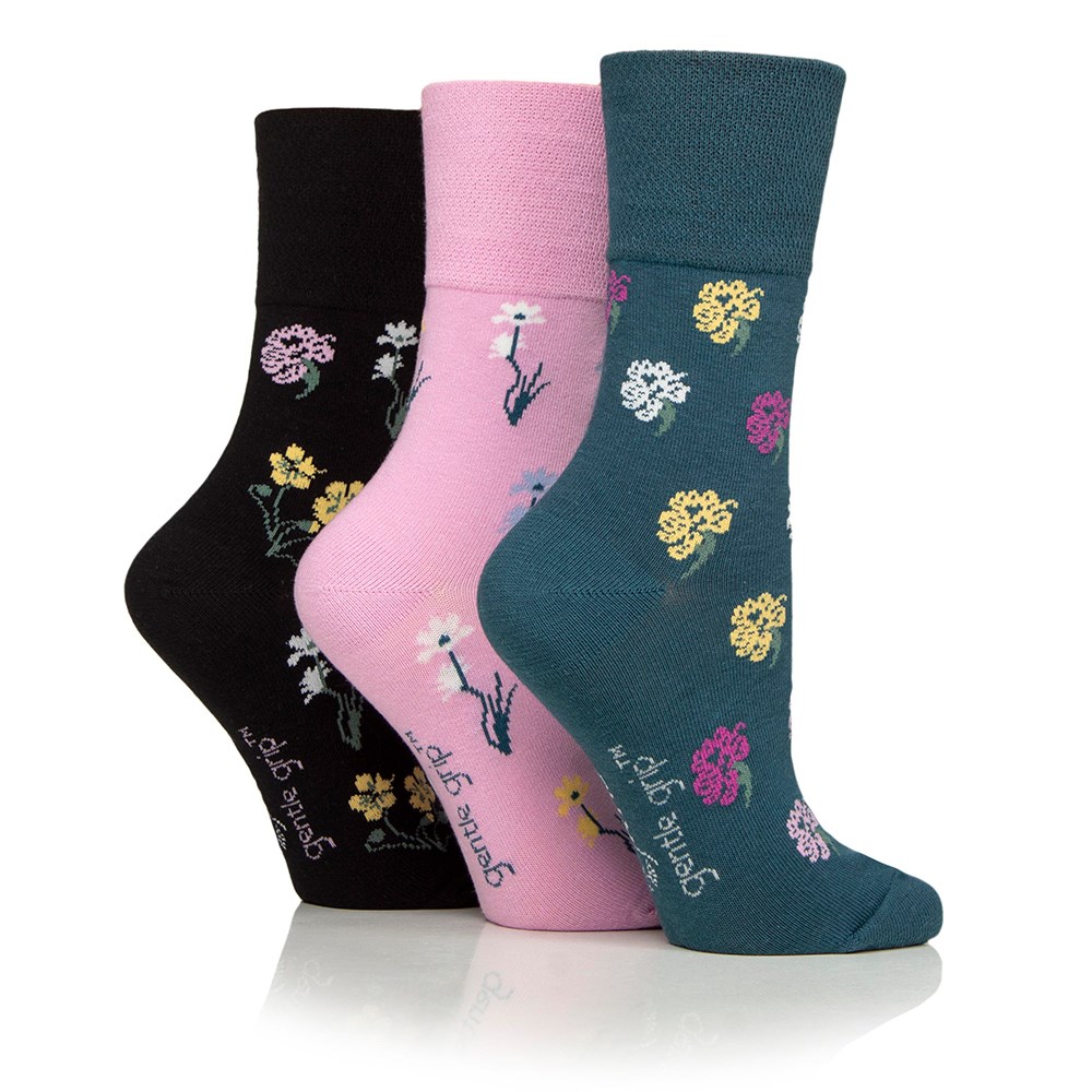 Women's 3 pair gentle grip socks - mixed floral