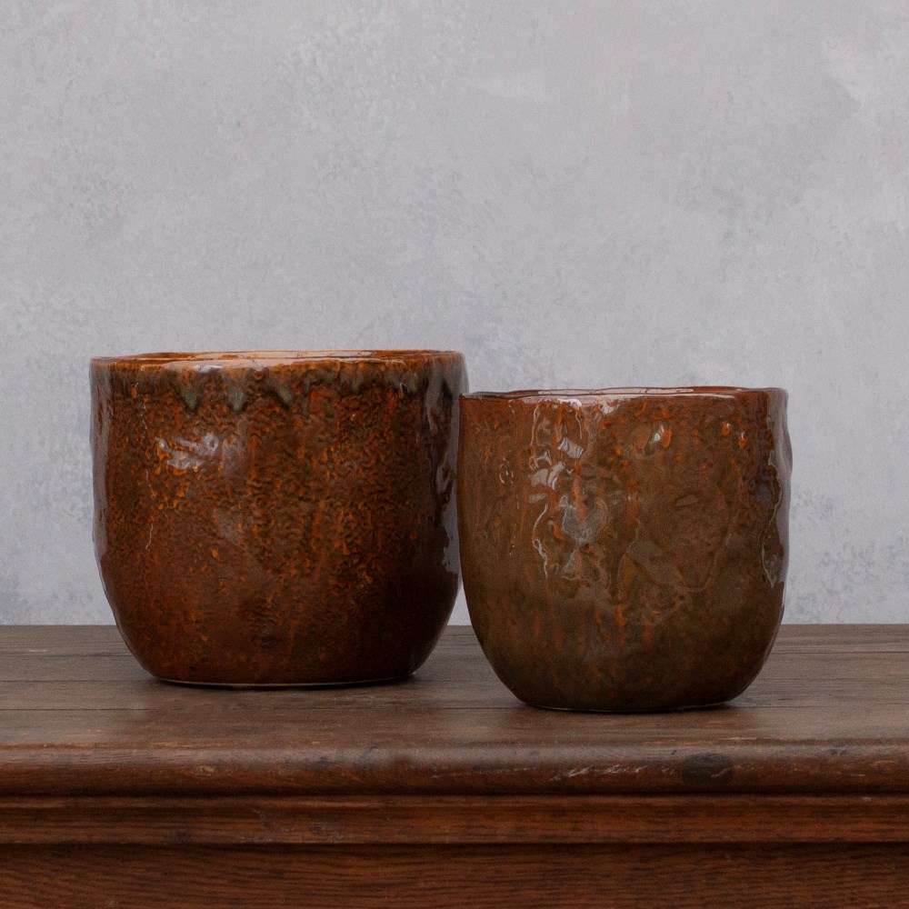 Rustic glazed pot - brown