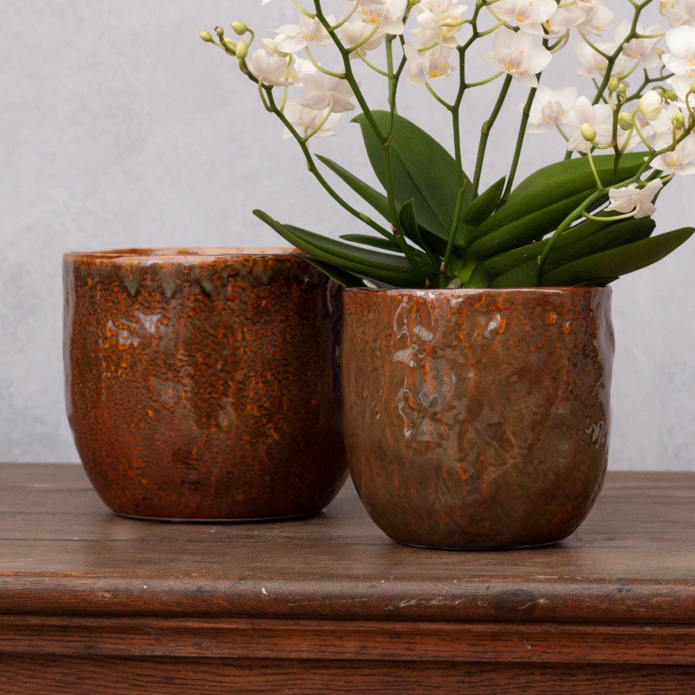 Rustic glazed pot - brown