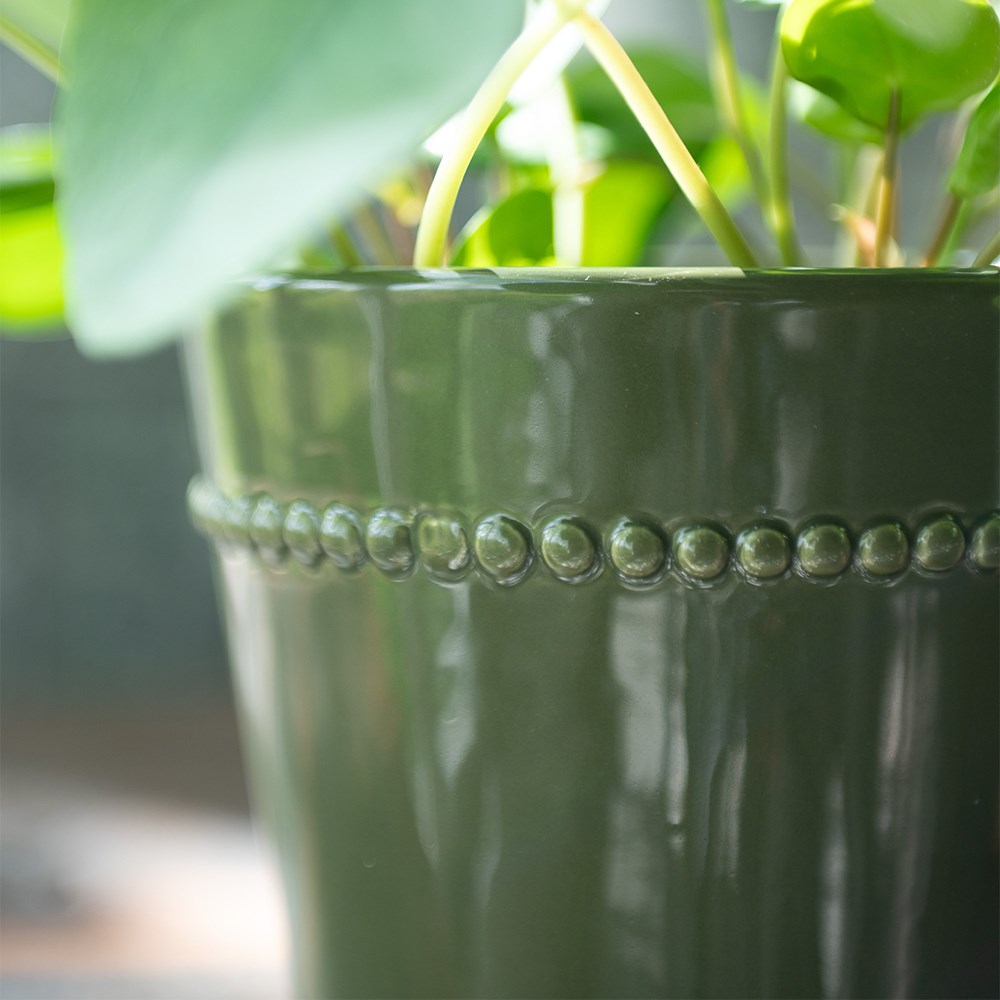 Set of 2 glazed plant pots with saucers - dark green 