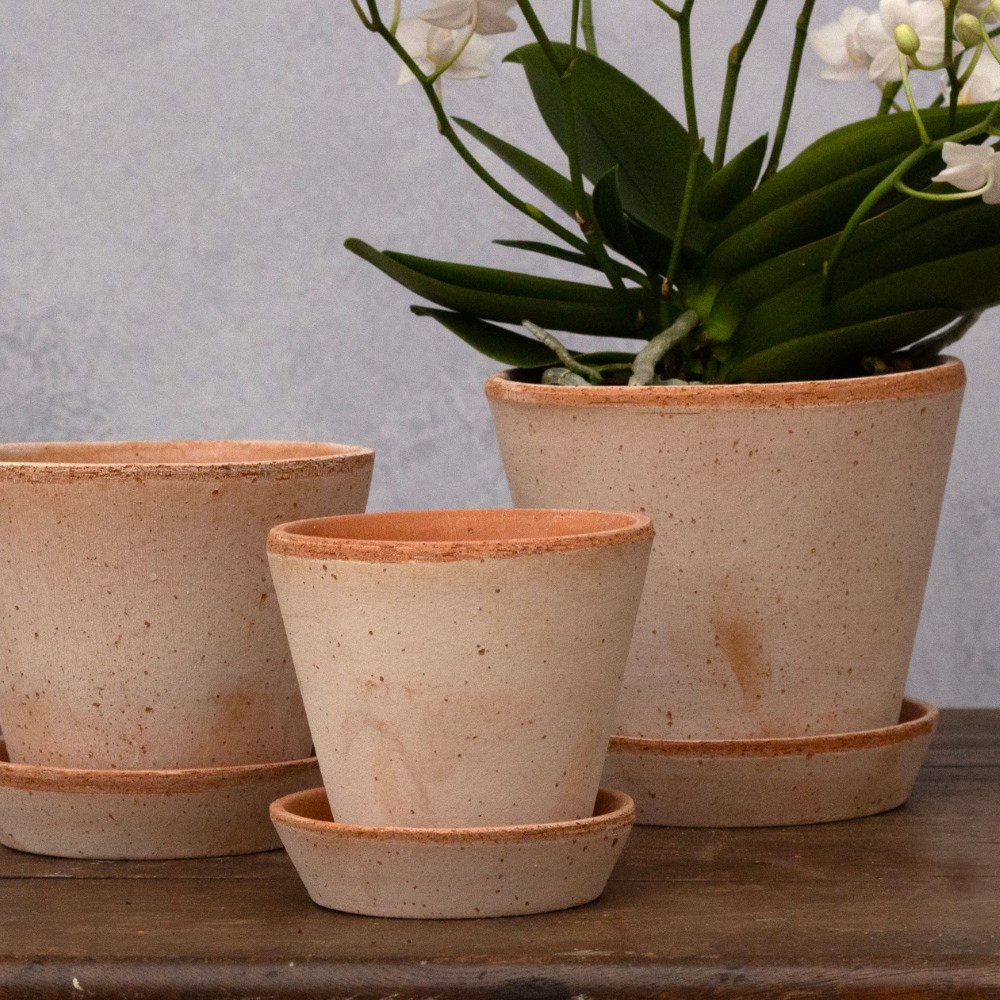 Bergs simple terracotta plant pot with saucer 