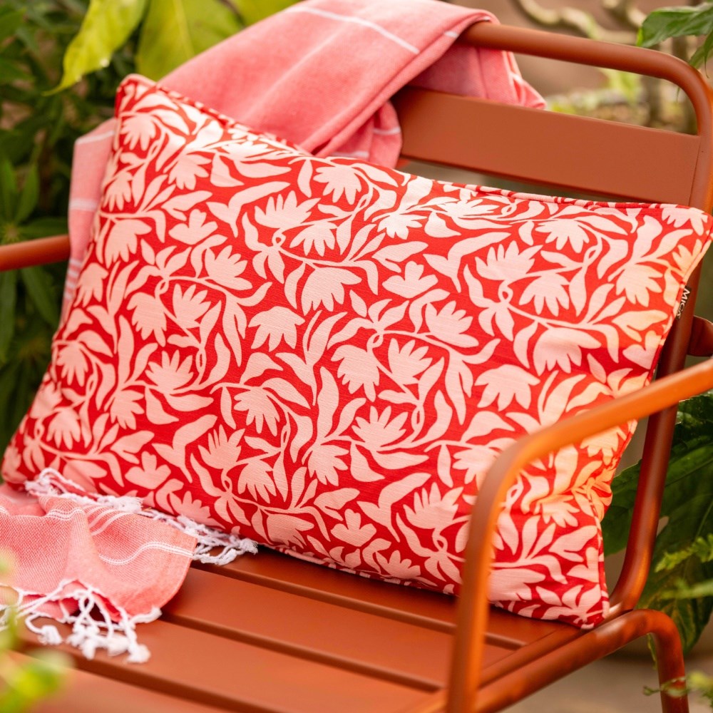 Red printed rectangular cushion