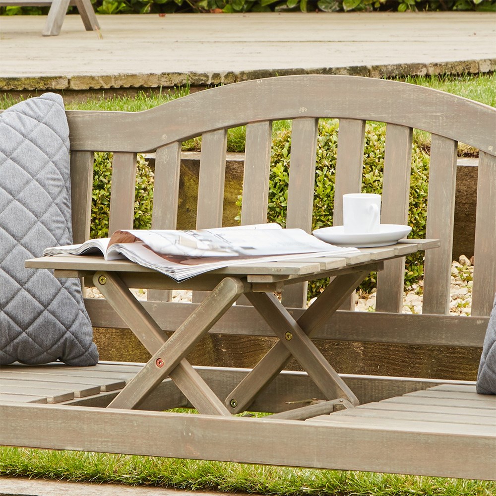 Garden bench with coffee table - greywashed