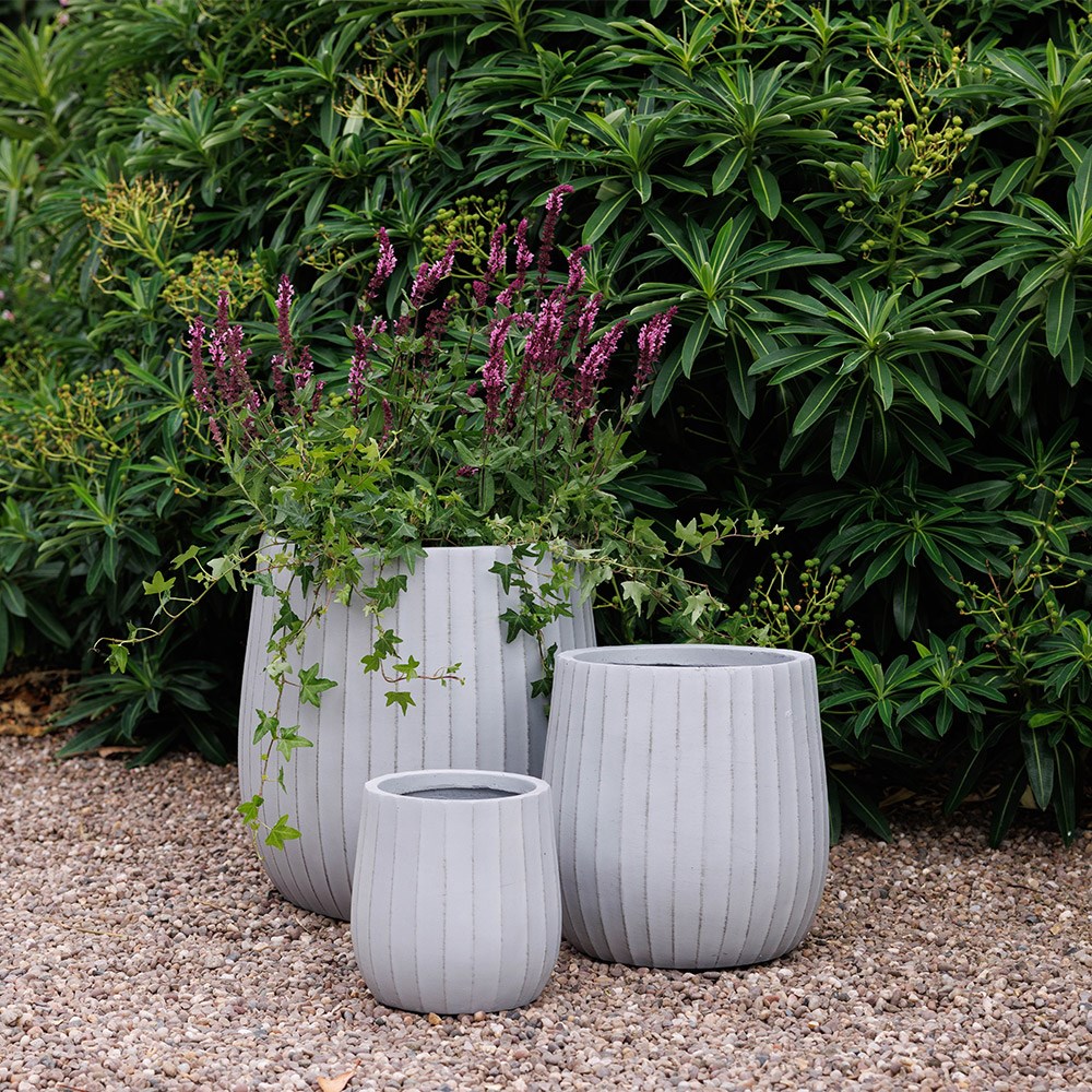 Set of three column ribbed pots - smoke grey