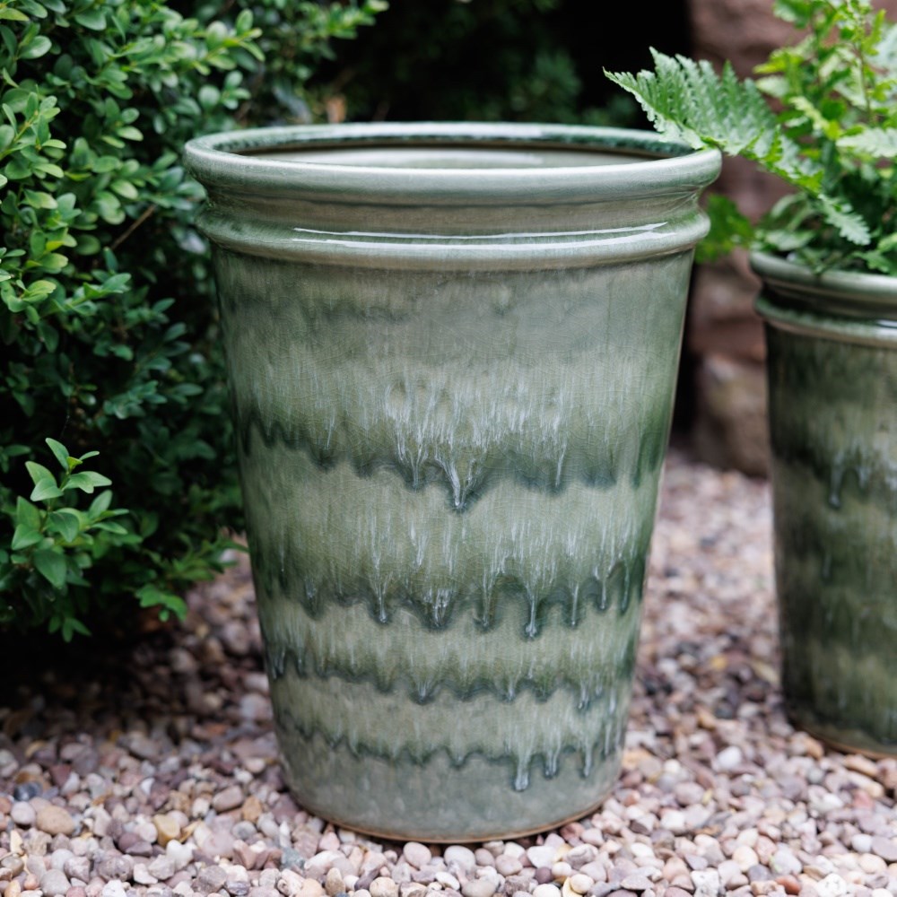Reactive glaze tapered pot - emerald