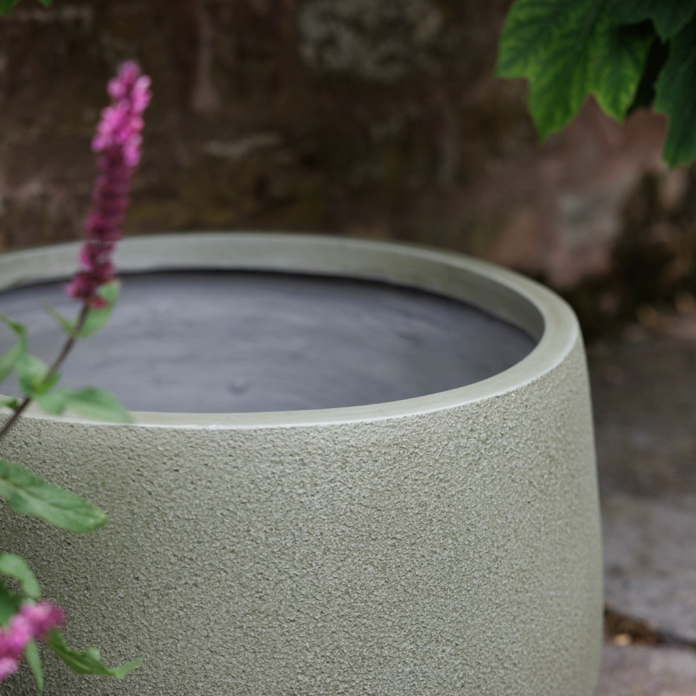 Set of three low bowl planters - green
