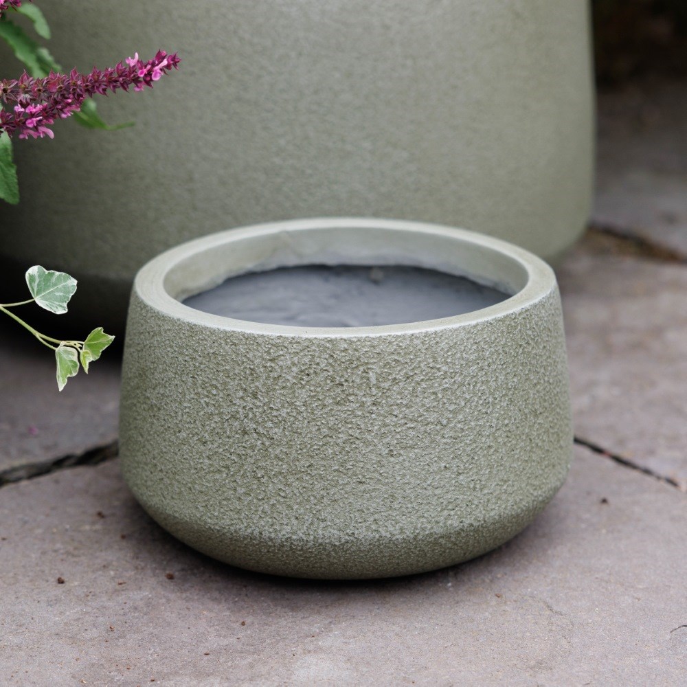 Set of three low bowl planters - green