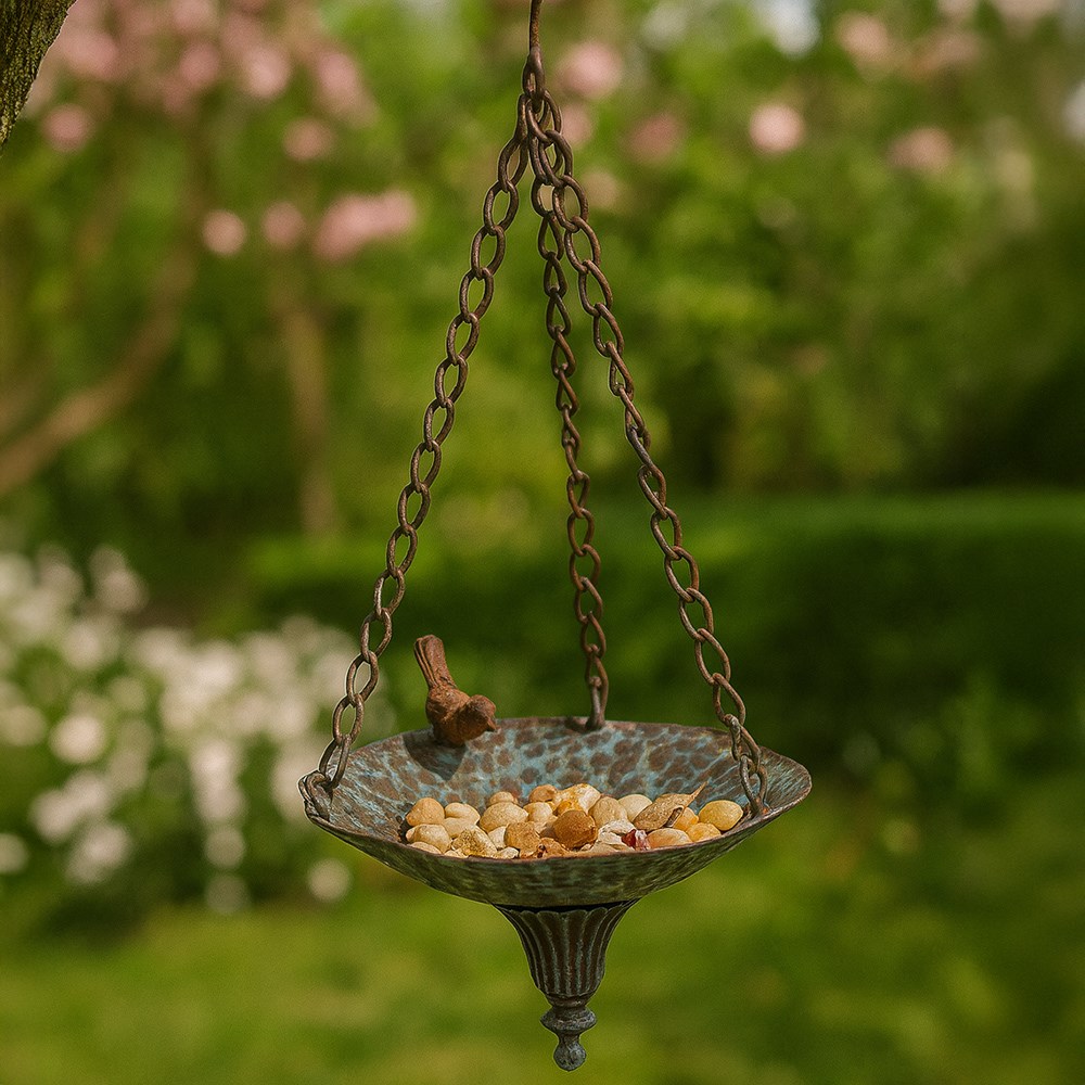 Hanging bird feeder - antique verdigris 