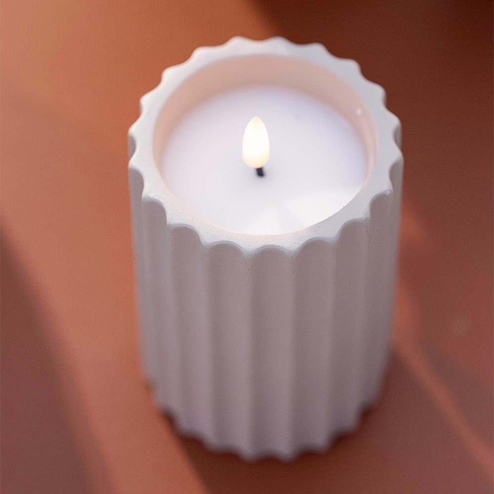 Ceramic ribbed LED candle - taupe
