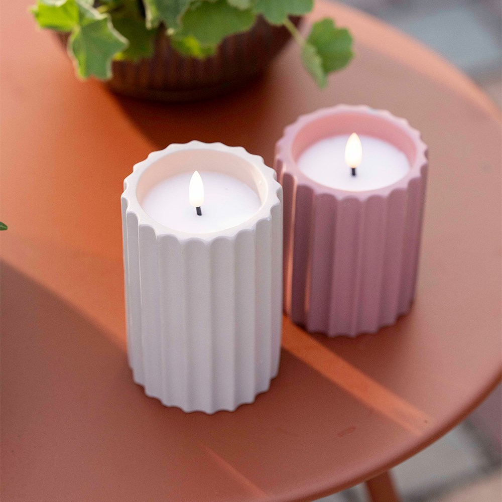 Ceramic ribbed LED candle - taupe
