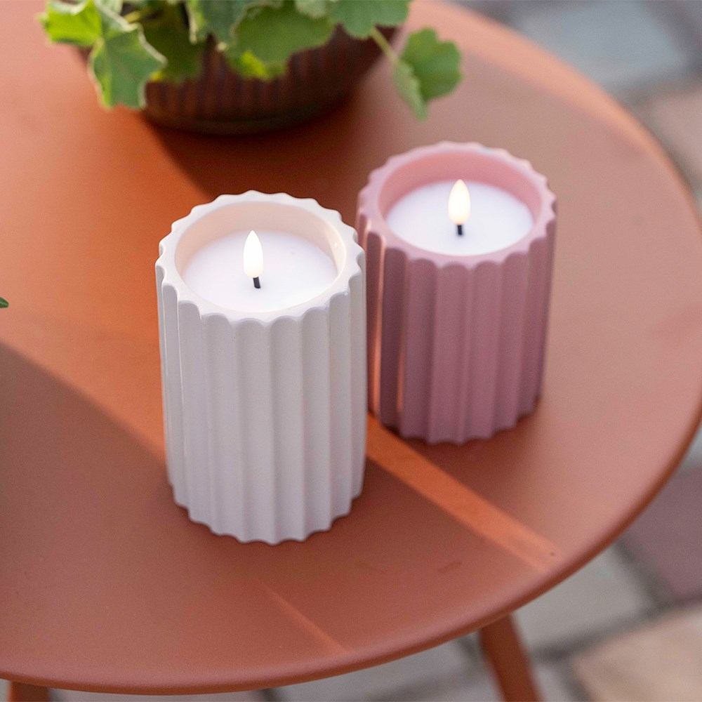 Ceramic ribbed LED candle - pink