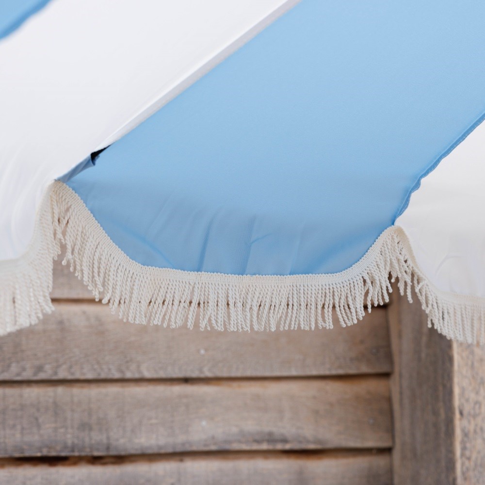 Tassel trim parasol - blue and white