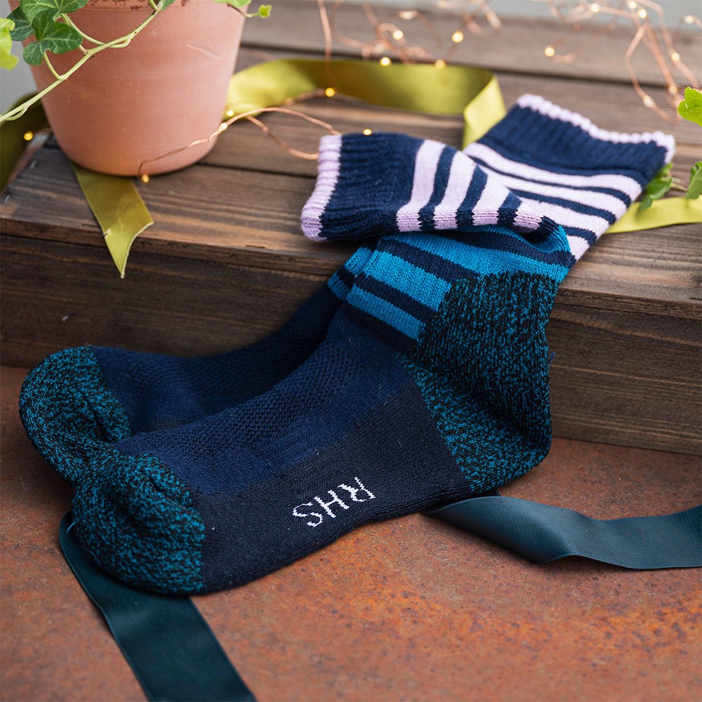 RHS Women's cotton RHS gardening boot socks - stripe