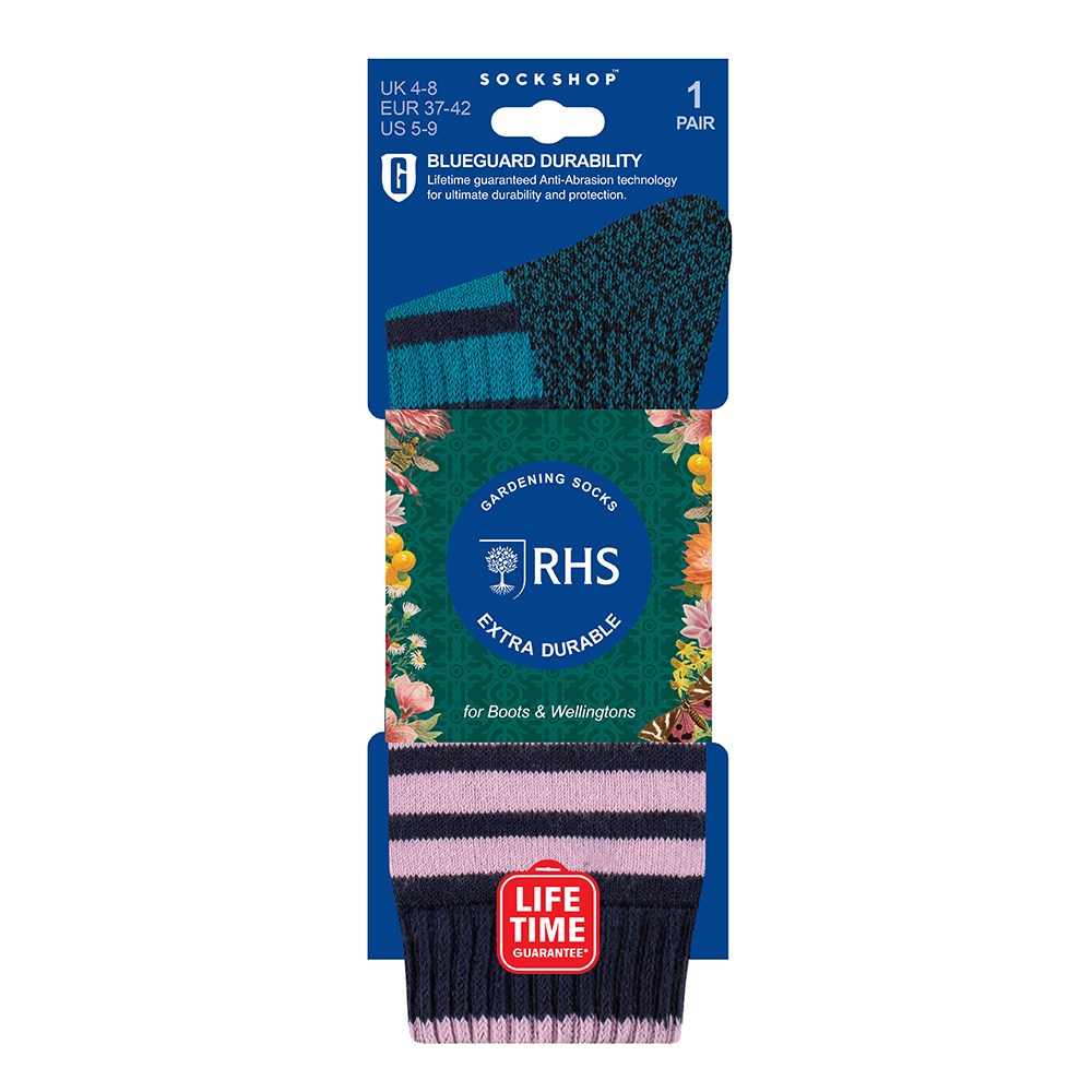 RHS Women's cotton RHS gardening boot socks - stripe