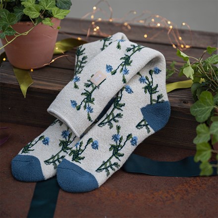 RHS Women's lite thermal wellington boot socks - oatmeal floral