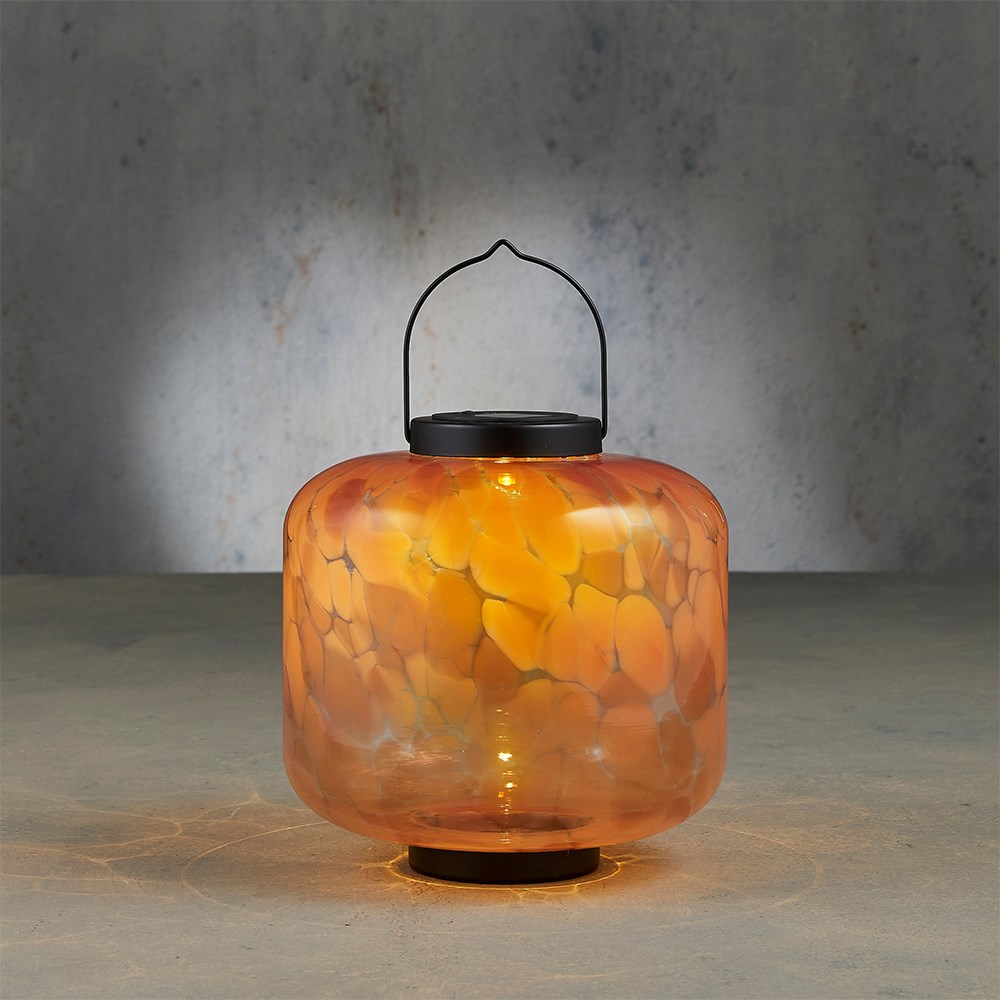 Solar orange glass lantern