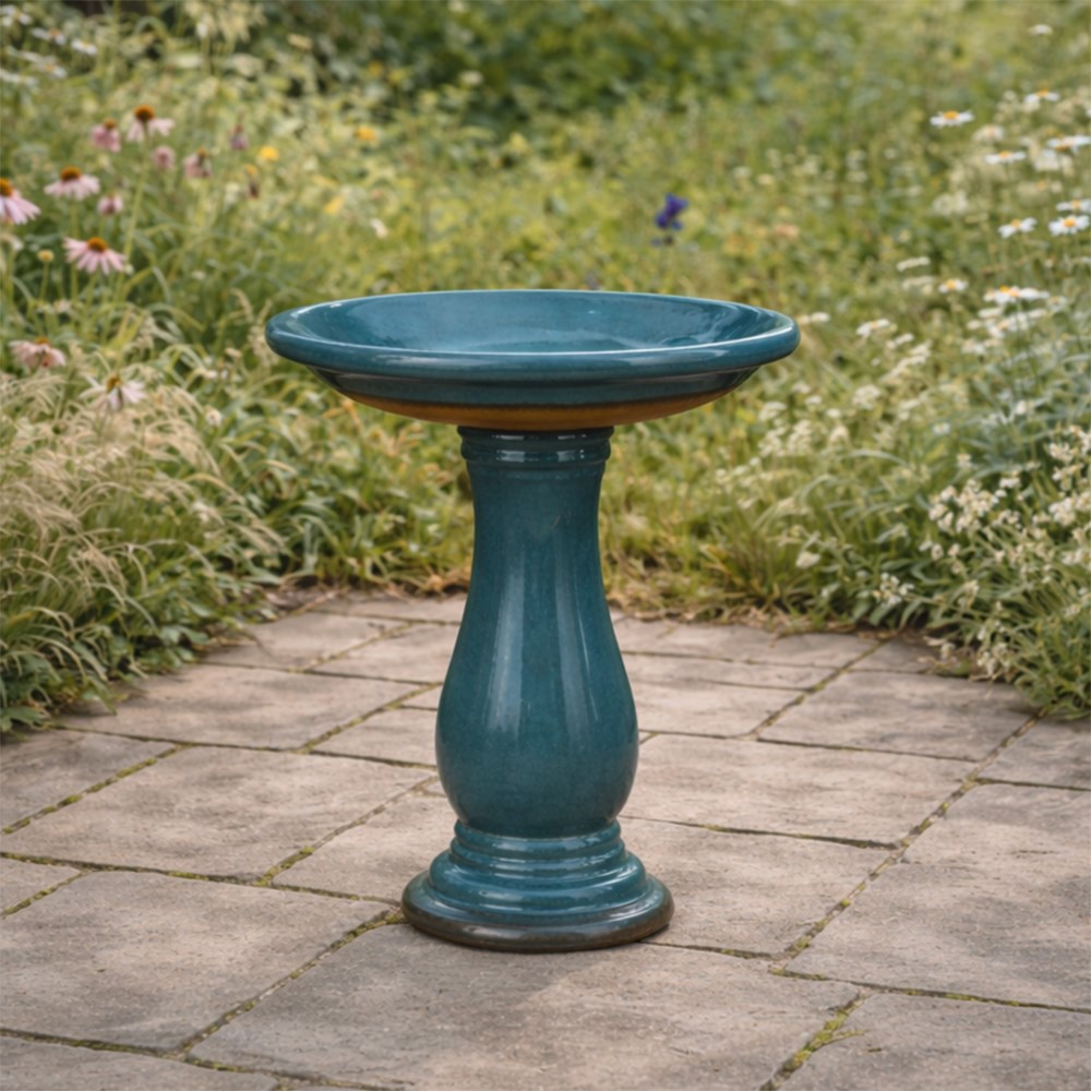 Glazed bird bath with stand