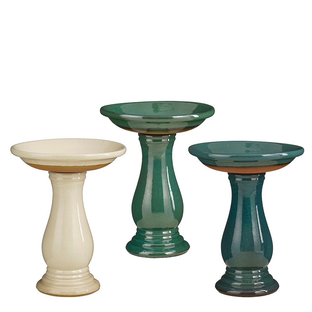 Glazed bird bath with stand