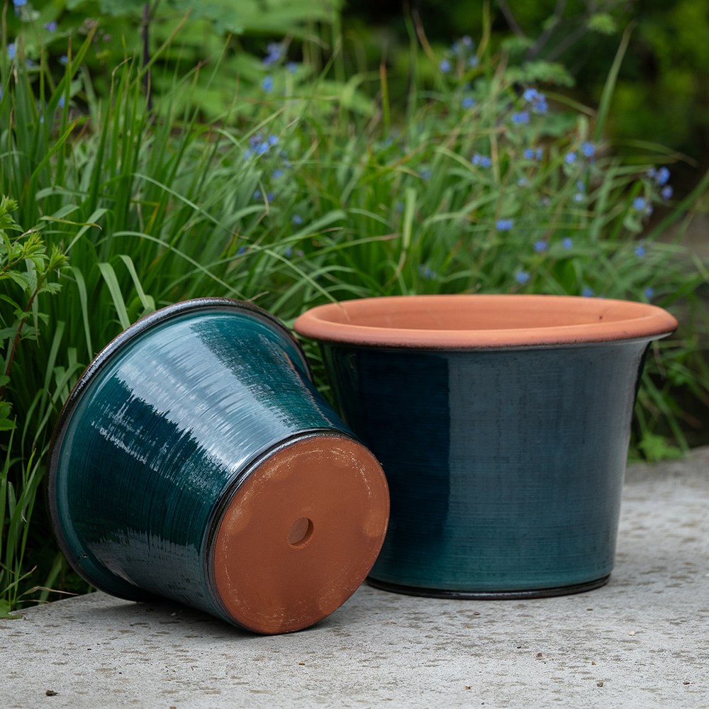 Glassy glazed terracotta planter - cyan