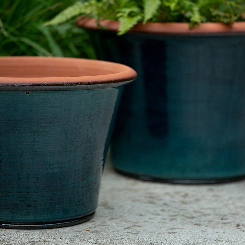 Glassy glazed terracotta planter - cyan