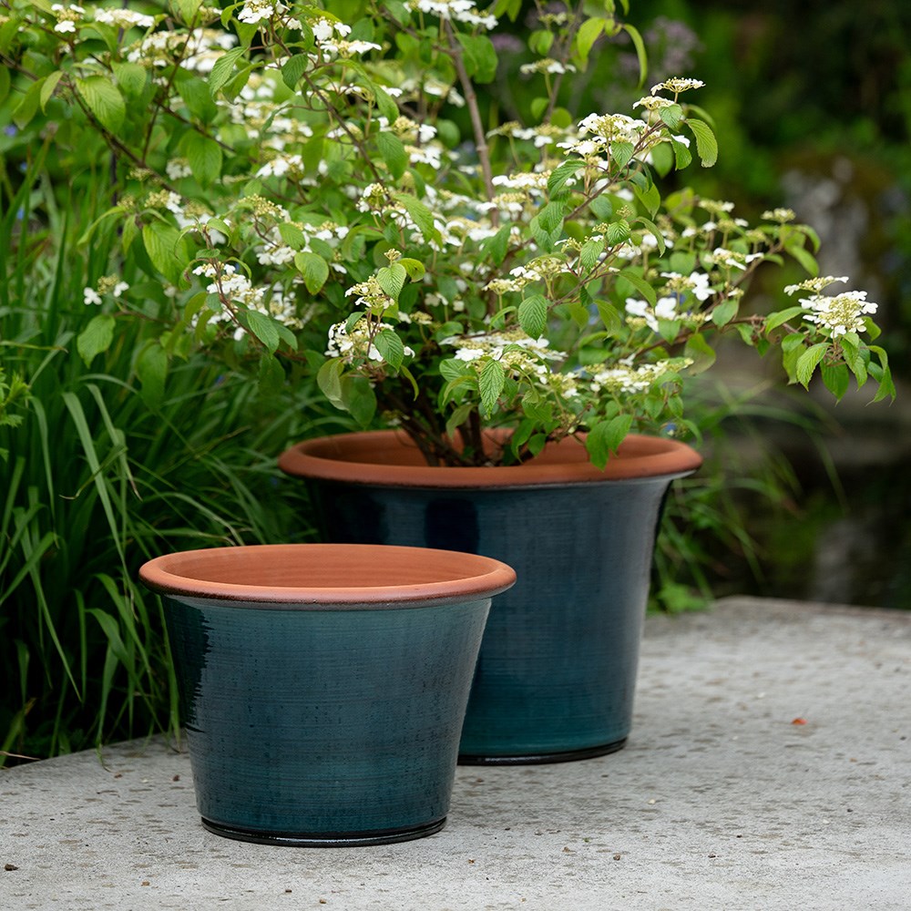 Glassy glazed terracotta planter - cyan