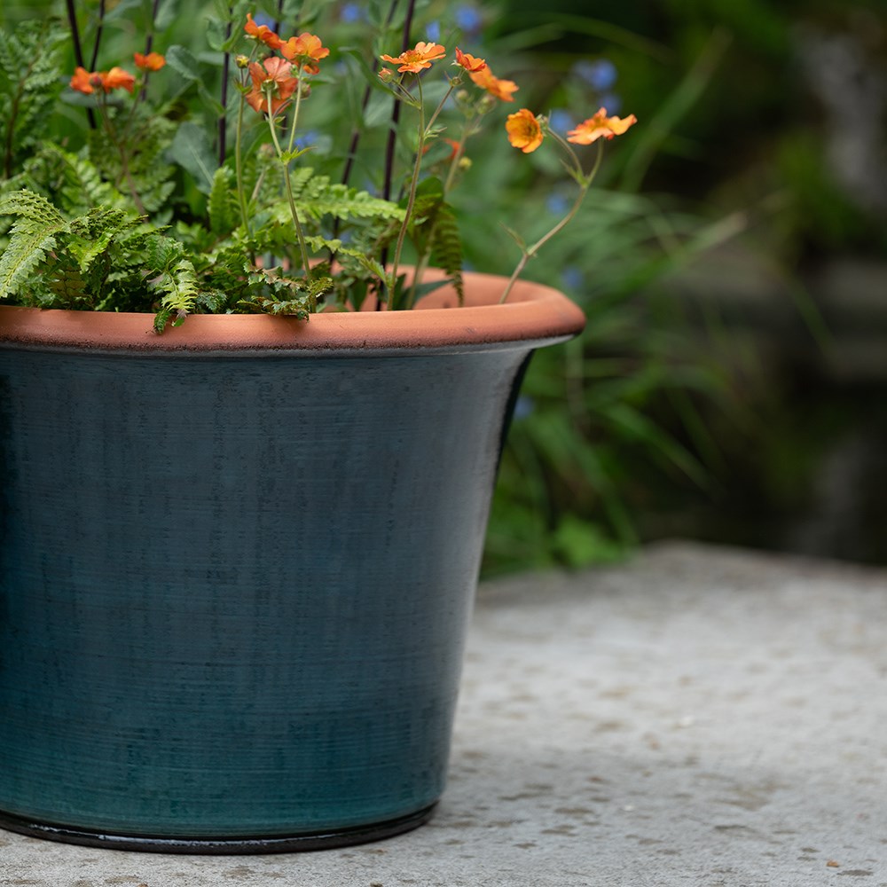 Glassy glazed terracotta planter - cyan