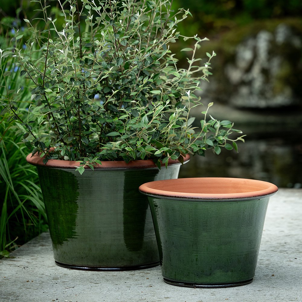 Glassy glazed terracotta planter - moss