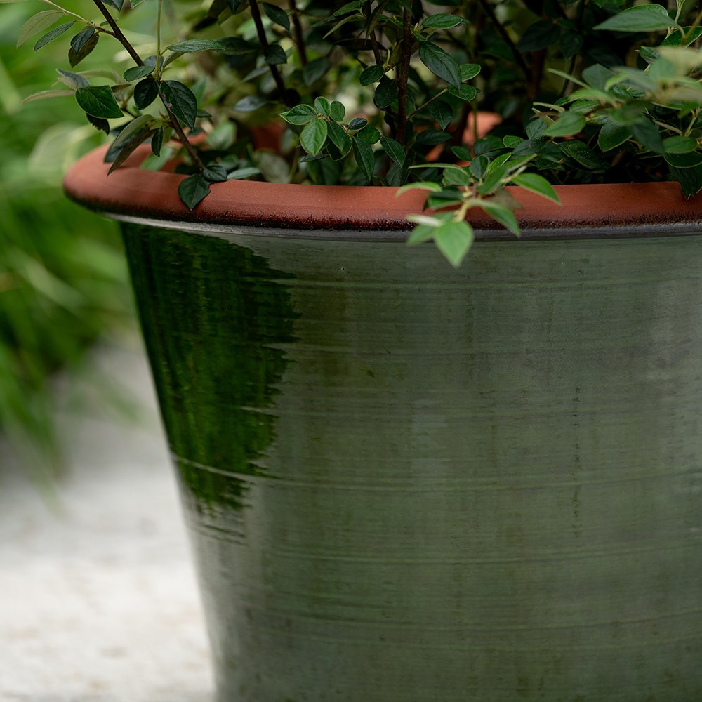 Glassy glazed terracotta planter - moss