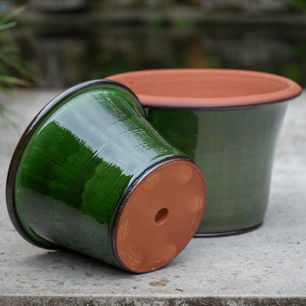 Glassy glazed terracotta planter - moss