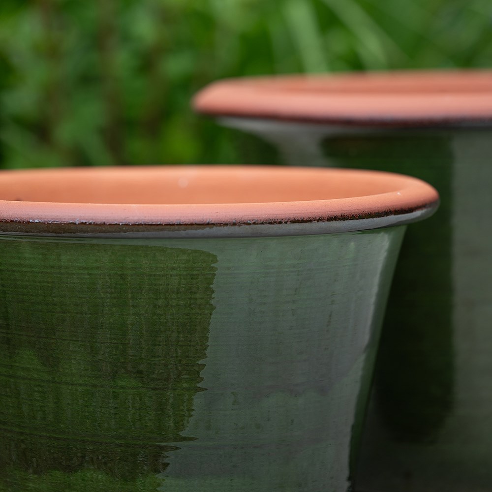 Glassy glazed terracotta planter - moss