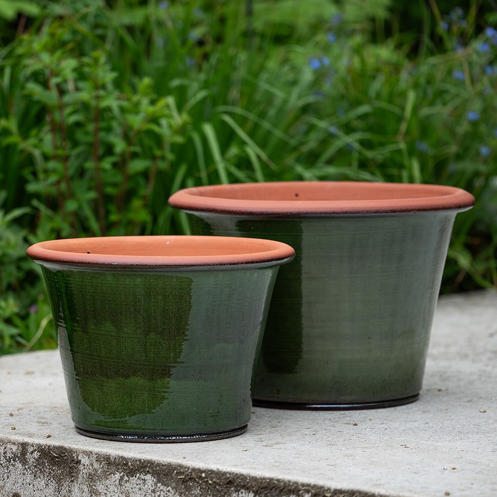 Glassy glazed terracotta planter - moss