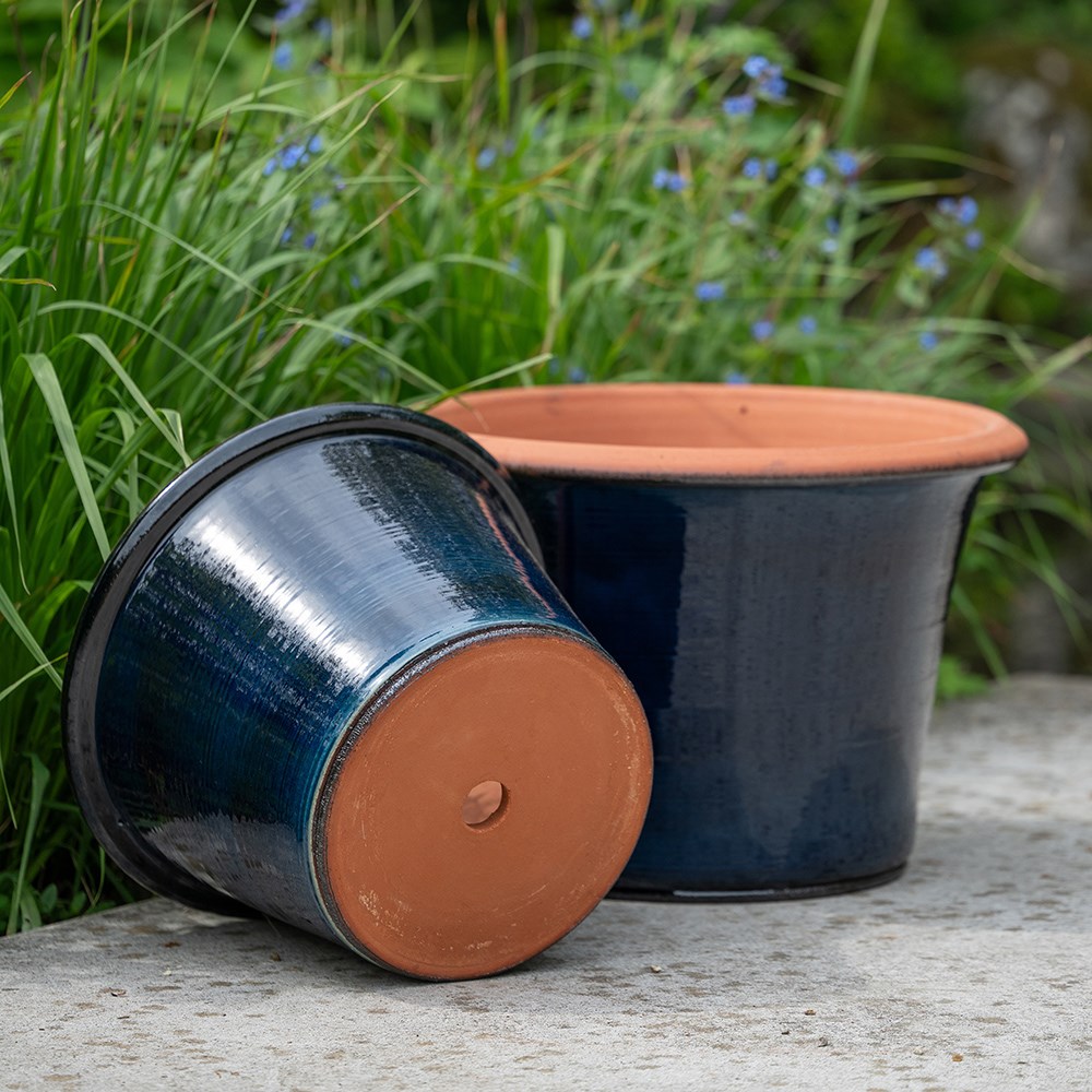 Glassy glazed terracotta planter - ink