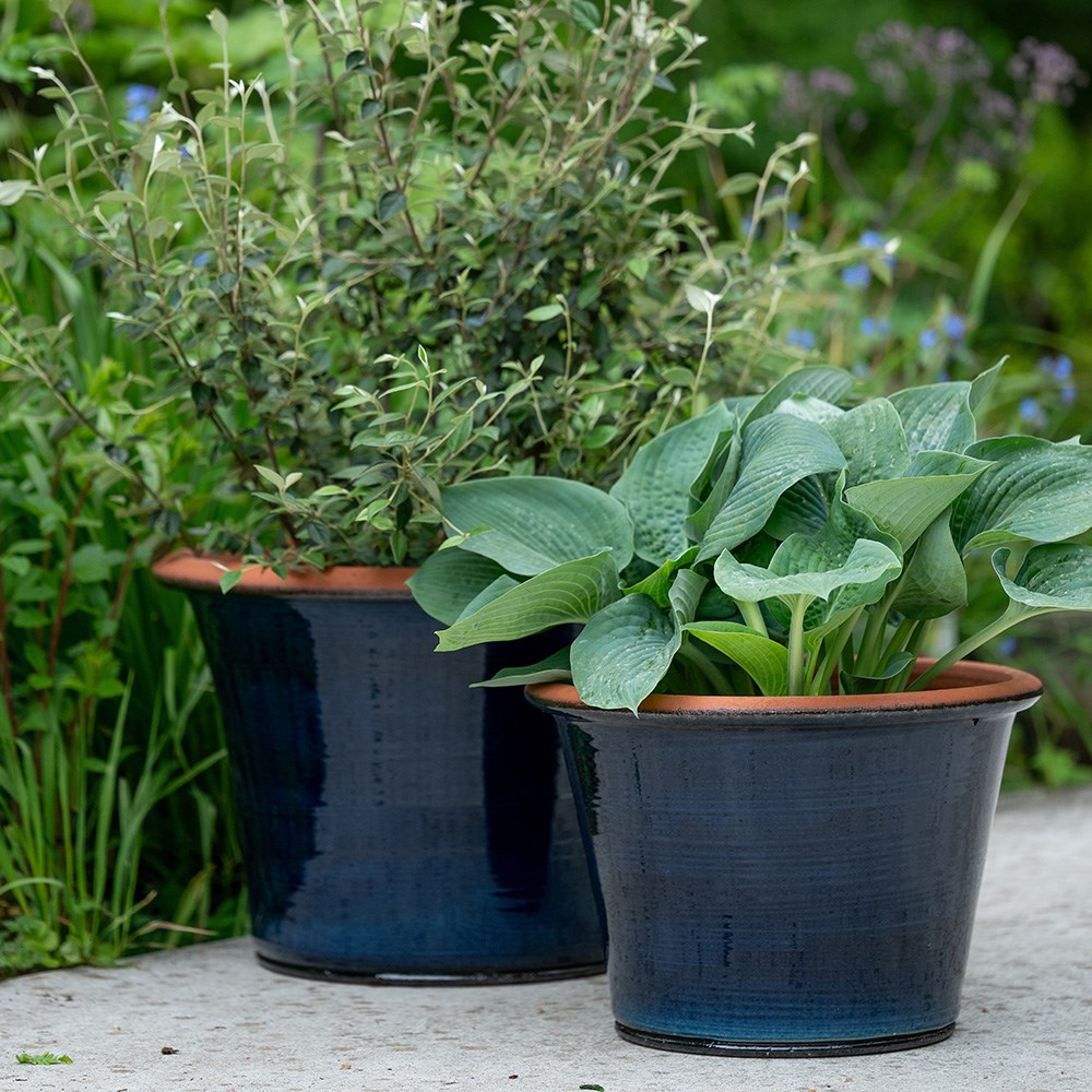 Glassy glazed terracotta planter - ink