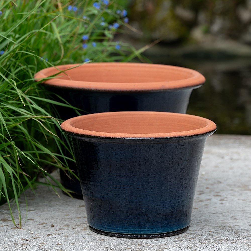 Glassy glazed terracotta planter - ink