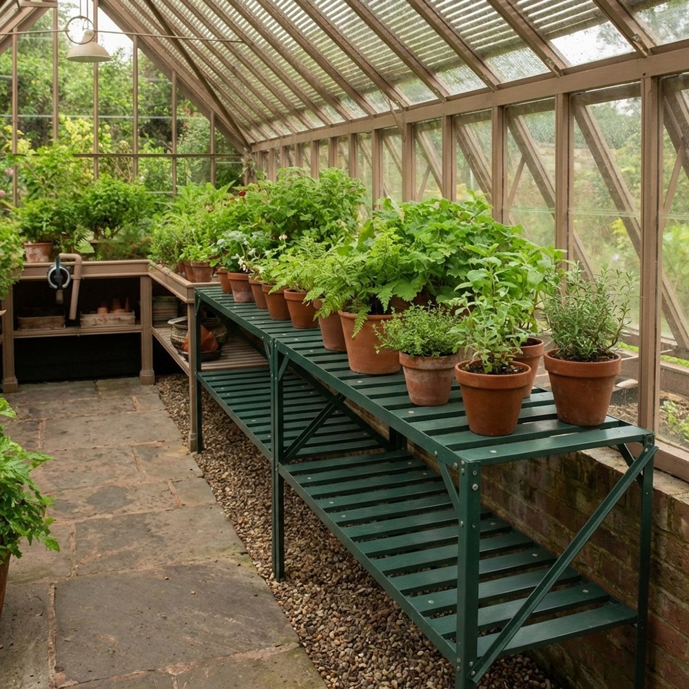 Premium greenhouse staging - green