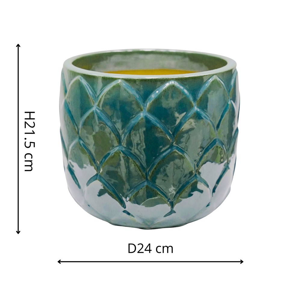 Leaf glazed terracotta pot - green