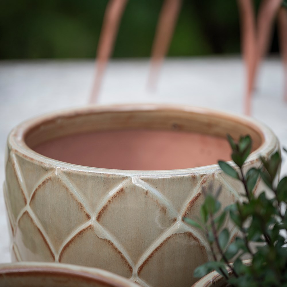 Leaf glazed terracotta pot - ochre