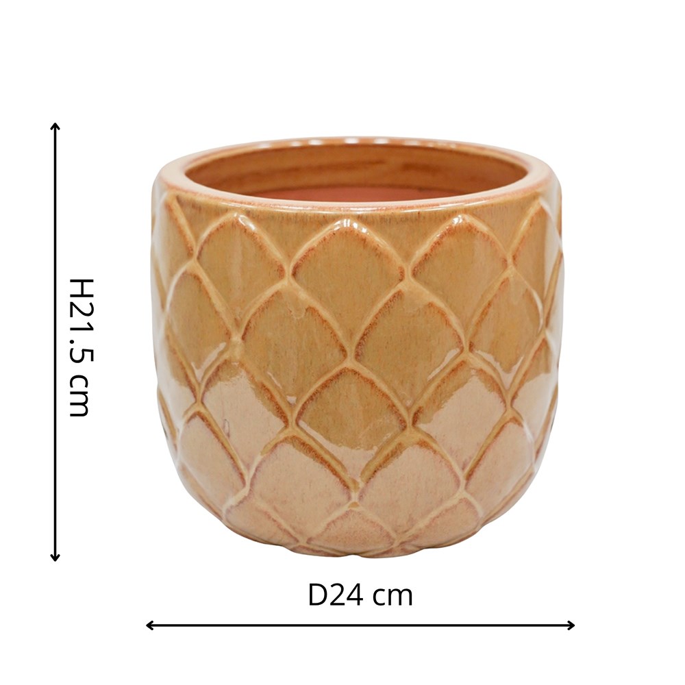 Leaf glazed terracotta pot - ochre