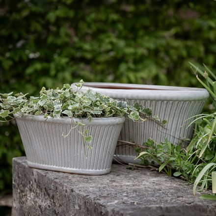 Ribbed glazed trough planter - white
