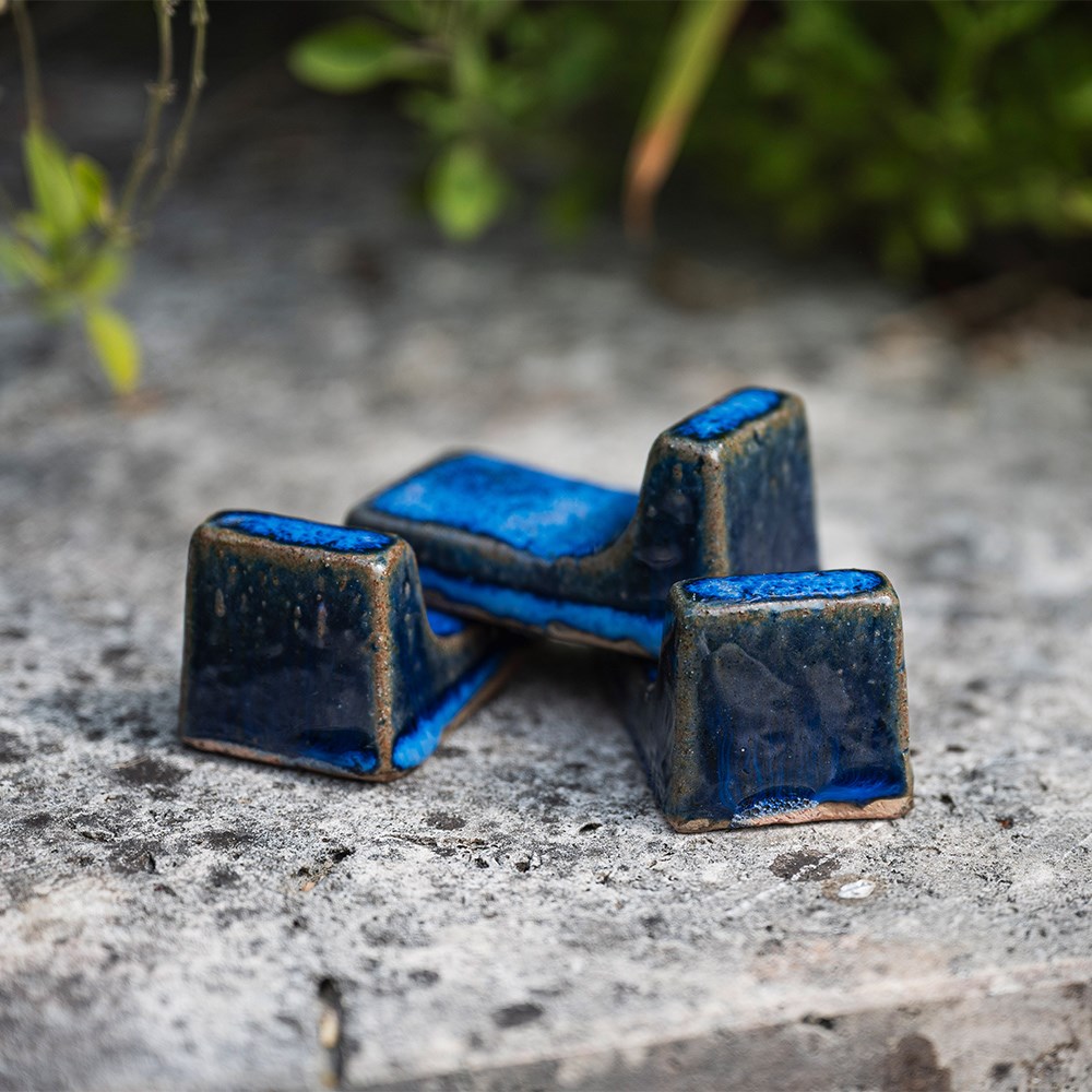 Glazed pot feet set of three - blue