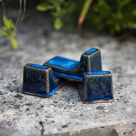 Glazed pot feet set of three - blue
