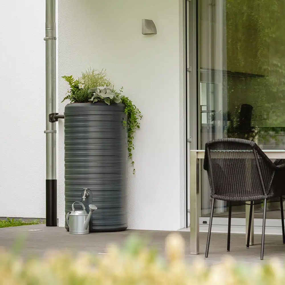 Stone grey water butt with planter - 300 litres