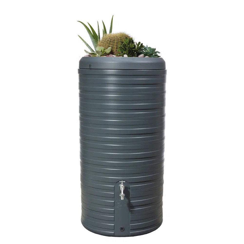 Stone grey water butt with planter - 300 litres
